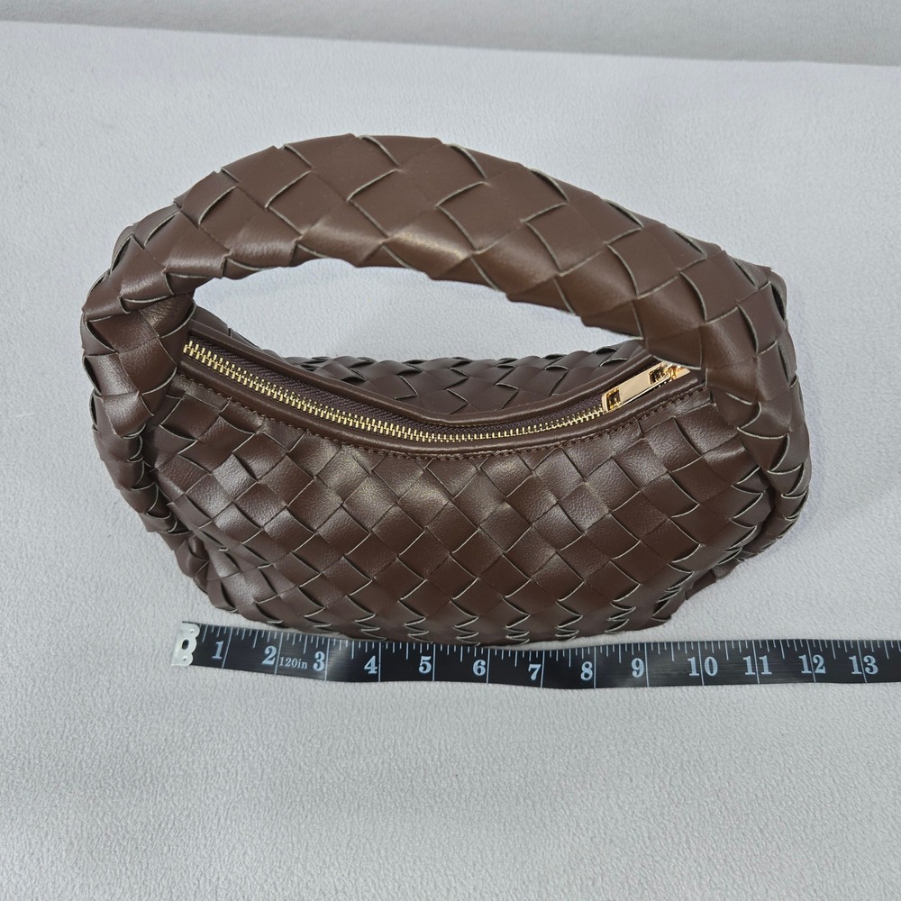 Anthropologie OS Woven Hand Bag Women Chocolate Brown Braided Mini Hobo Bag - Picture 10 of 13